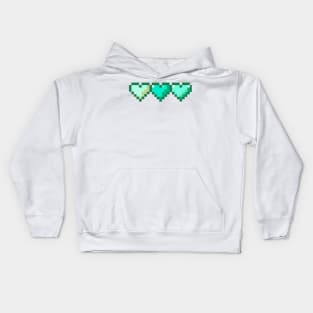 Teal Row of Hearts Pixel Art Kids Hoodie